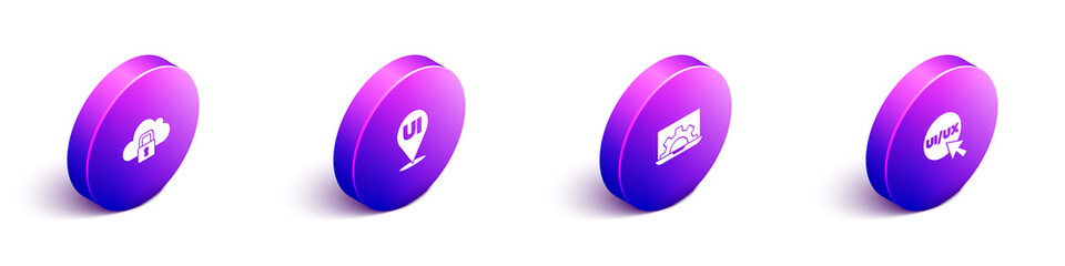 Set Isometric Cloud computing lock, UI or UX design, Web development and icon. Vector