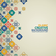 Wall Mural - Islamic design greeting card background template with ornamental colorful detail of floral mosaic islamic art ornament