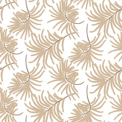 Wall Mural - Seamless tropic leaves spring pattern. Light sandy natural foliage print design.