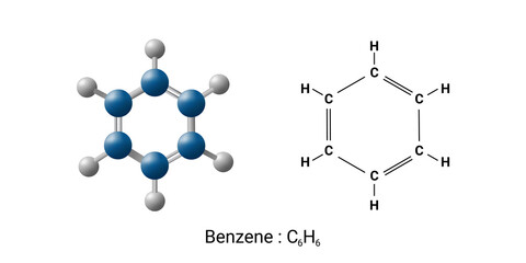 Wall Mural - Benzene Molecule Structure, Organic chemical compound, Structural formula. Concept for basic chemistry, education. Vector illustration