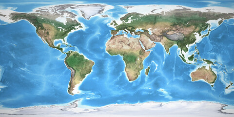 Canvas Print - physical map of the world, with high resolution details. flattened satellite view of planet earth, i