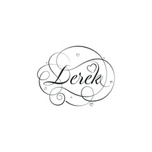 English Calligraphy "Derek" Name, A Unique Hand Drawn Vector Design For Wedding And More.