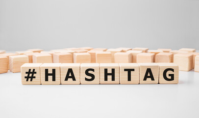 Wall Mural - Word HASHTAG made with wood building blocks