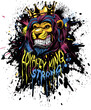 © Andrey1005 - Vector illustration, a ferocious lion in a crown grins, with grunge effects on a clamped background