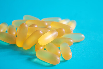 Wall Mural - Fish oil tablets. Omega-3 gel capsules. selective focus.