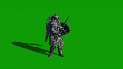 3D illustration -  medieval knight fighting with swords and shield isolated on green screen