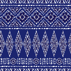 Wall Mural - Vector blue shibori polygon ethnic stripes 01 abstract seamless pattern. Suitable for textile, gift wrap and wallpaper.