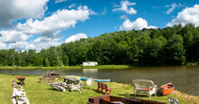 All The Lawn Chairs, Tables, Plastic Seats Are Set For The Party At The Pond To Begin This Warm Summer Day.  The Family Farm Includes A Nice Swimmin' Pond Here In Broome County In Upstate NY.