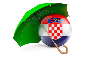 Croatian flag under umbrella. Protection and security of Croatia concept, 3D rendering