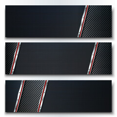 Set of dark metal banners for industrial and technology design. 