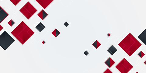 Wall Mural - black and red squares tech web banner on white background