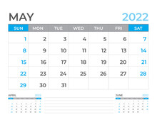 May 2022 Page, Calendar 2022 Template, Desk Calendar, Planner Design, Wall Calendar, Week Starts On Sunday, Stationery Design, Desk Office, Organizer Office, Vector 