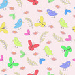 stylish seamless pattern of butterflies, birds and flowers