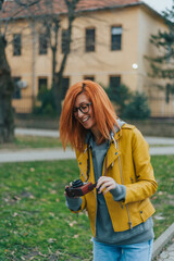 Woman using a retro analog camera