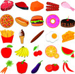 25 colorful food set illustration vector, Collection of various food