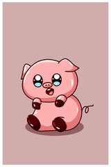 A little cute and happy baby pig cartoon illustration