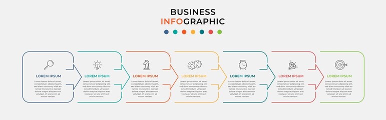 Minimal thin line Business Infographics template. Timeline with 6 steps, options and marketing icons .Vector linear infographic with two circle conected elements. Can be use for presentation.