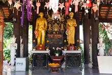 Chulalongkorn King Rama V And The Princess Consort Dara Rasami Statue For Thai People And Foreign Traveler Travel Visit Praying At Wat Pa Dara Phirom Temple On December 2, 2020 In Chiang Mai, Thailand