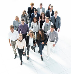 top view. group of young business people entering a new office
