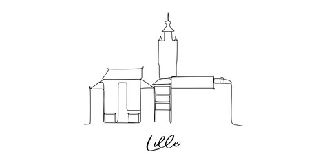 Canvas Print - Lille France landmarks skyline - Continuous one line drawing