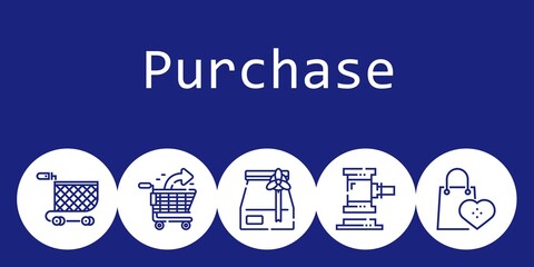 Sticker - purchase background concept with purchase icons. Icons related shopping cart, paper bag, supermarkets, auction