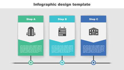 Sticker - Set School backpack, Calendar and building. Business infographic template. Vector