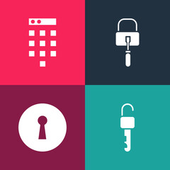 Canvas Print - Set pop art Unlocked key, Keyhole, Lock picks for picking and Password protection icon. Vector