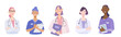 Medical group of doctor, nurse and intern. Female health care team characters avatar. Flat vector illustration