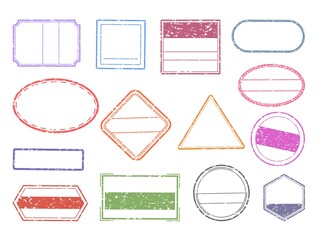 Wall Mural - grunge stamp. blank geometric stamps. ink imprints set with copy space. round, square or triangular 
