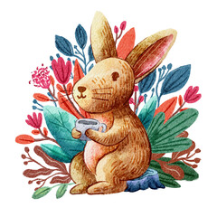 Sticker - cute rabbit design watercolor design illustration