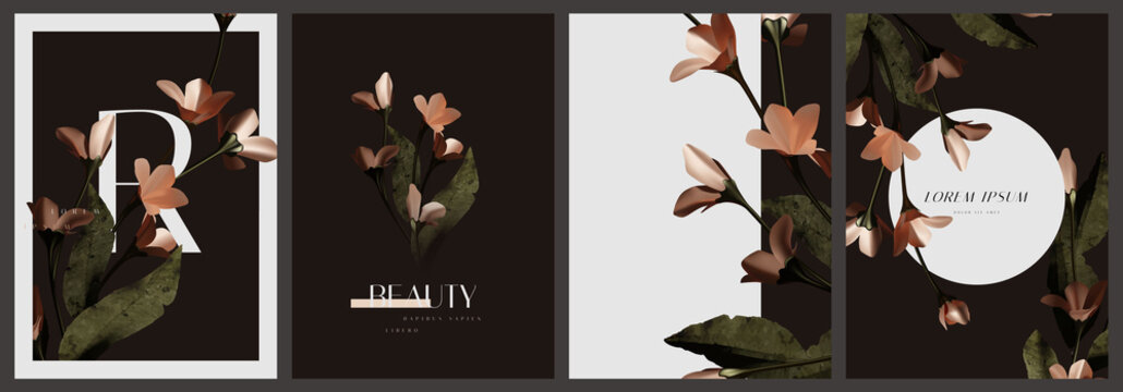 Set of beautiful elegant vintage floral cover, card, invitation template vector