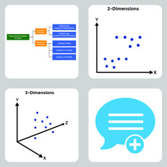 Vector illustration Set for Accuracy Analysis, 2 Dimensions Graph, 3 Dimensions Graph and Add Message EPS10