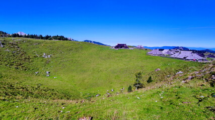 Canvas Print - Mountain pasture farms Velika Planina in Slovenia