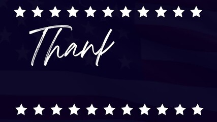 Sticker - thank you veterans abstract 4k background with waving united states flag on blue backdrop