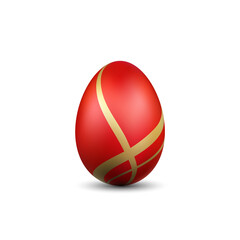 Wall Mural - easter egg 3d icon. gold red egg isolated white background. golden design template, decoration happy