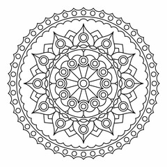 Wall Mural - Coloring book with beautiful black and white mandala with floral pattern. Vector drawing.