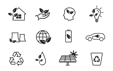 eco and environment line icon set. eco friendly industry and ecology symbols