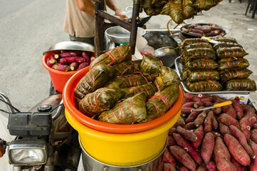 Wall Mural - mobile cart with sweet potato cuisine in Bangkok, Thailand