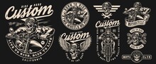Vintage Motorcycle Monochrome Designs Set