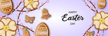Happy Easter Background With Gingerbread Cookies