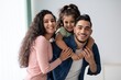 Portraif Of Happy Young Arabic Family Of Three With Little Daughter