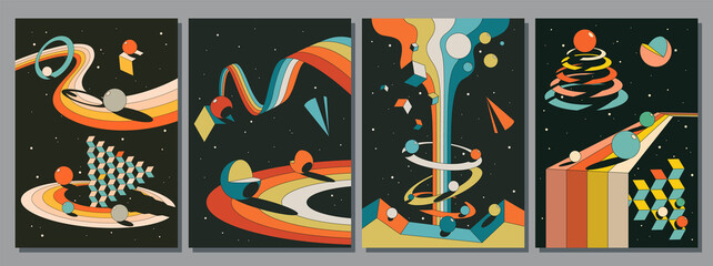 Wall Mural - abstract psychedelic space, geometric 3d shapes