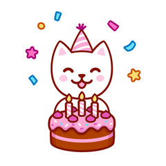 Wall Mural - Cartoon birthday cat character