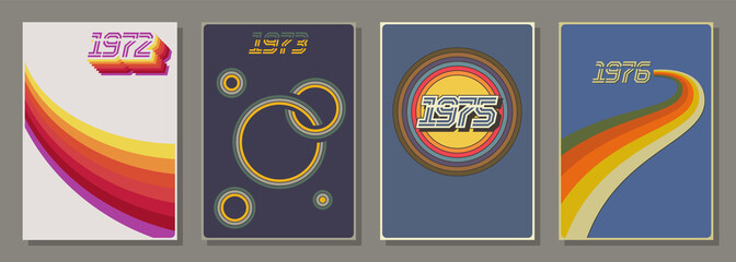 1970s Background Set, Vintage Color Stripes and Circles