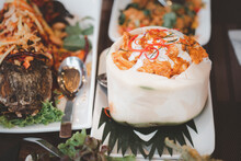 Homok Seafood. Creative Food Styling Presenting Original Authentic Asian Thai Food