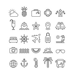 Marine flat vector icons set. Trip flat vector icons