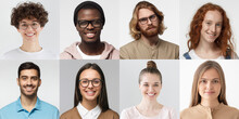Collage Of Portraits And Faces Of Multiracial Group Of Various Smiling People, Good Use For Userpic And Profile Picture