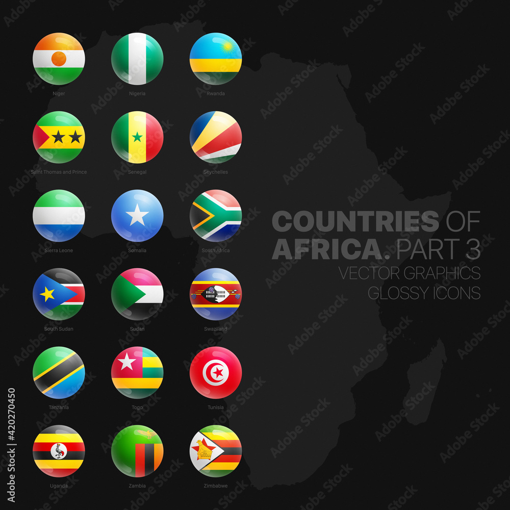 Vector de Stock African Countries Flags Vector 3D Glossy Icons Set ...