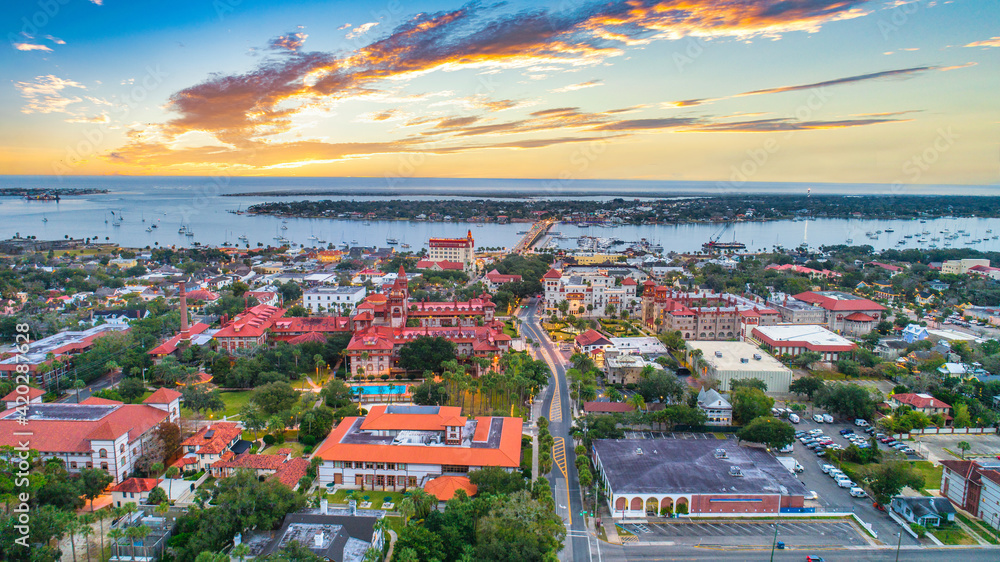 St Augustine, Florida, USA Downtown Drone Skyline Aerial - obrazy, fototapety, plakaty 