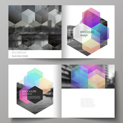 Wall Mural - vector layout of two covers templates with abstract shapes and colors for square design bifold broch